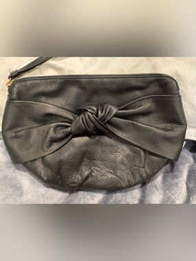 Antonio Melani Black Knot-Front Leather Wristlet Clutch: EUC